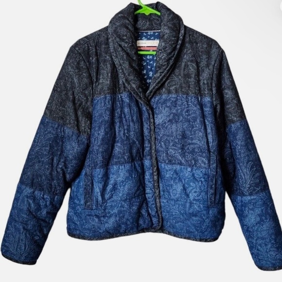 Anthropologie Pilcro Anna Colorblocked Puffer Coat black blue - Picture 5 of 6